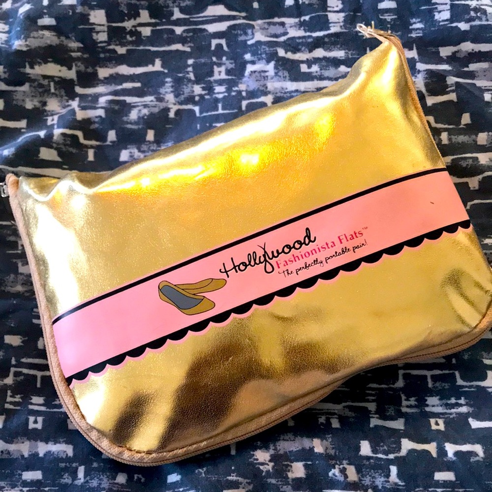 Hollywood Fashionista Flats - Portable Shoe and Bag (Gold) Size L